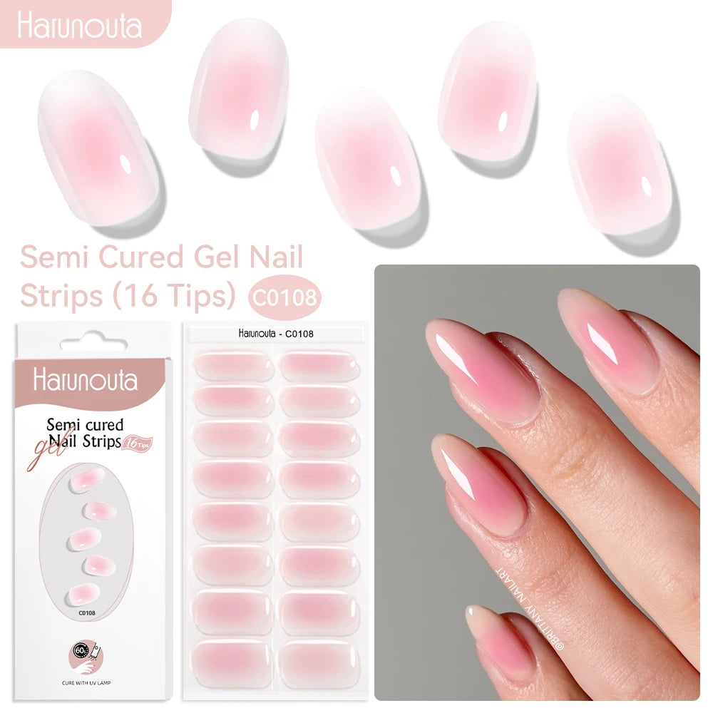 Gradient Red Marble Gold Line Semi Cured Gel Nail Strips