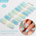 16strips Gradient Green Gold Ocean Semi Cured Gel Nail Strips