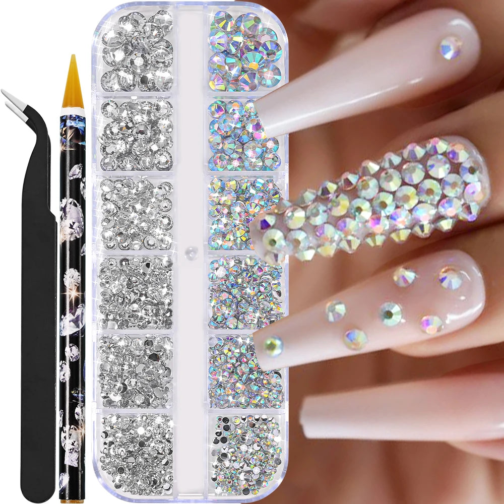 12Grids Mixed-Shape Crystal Nail