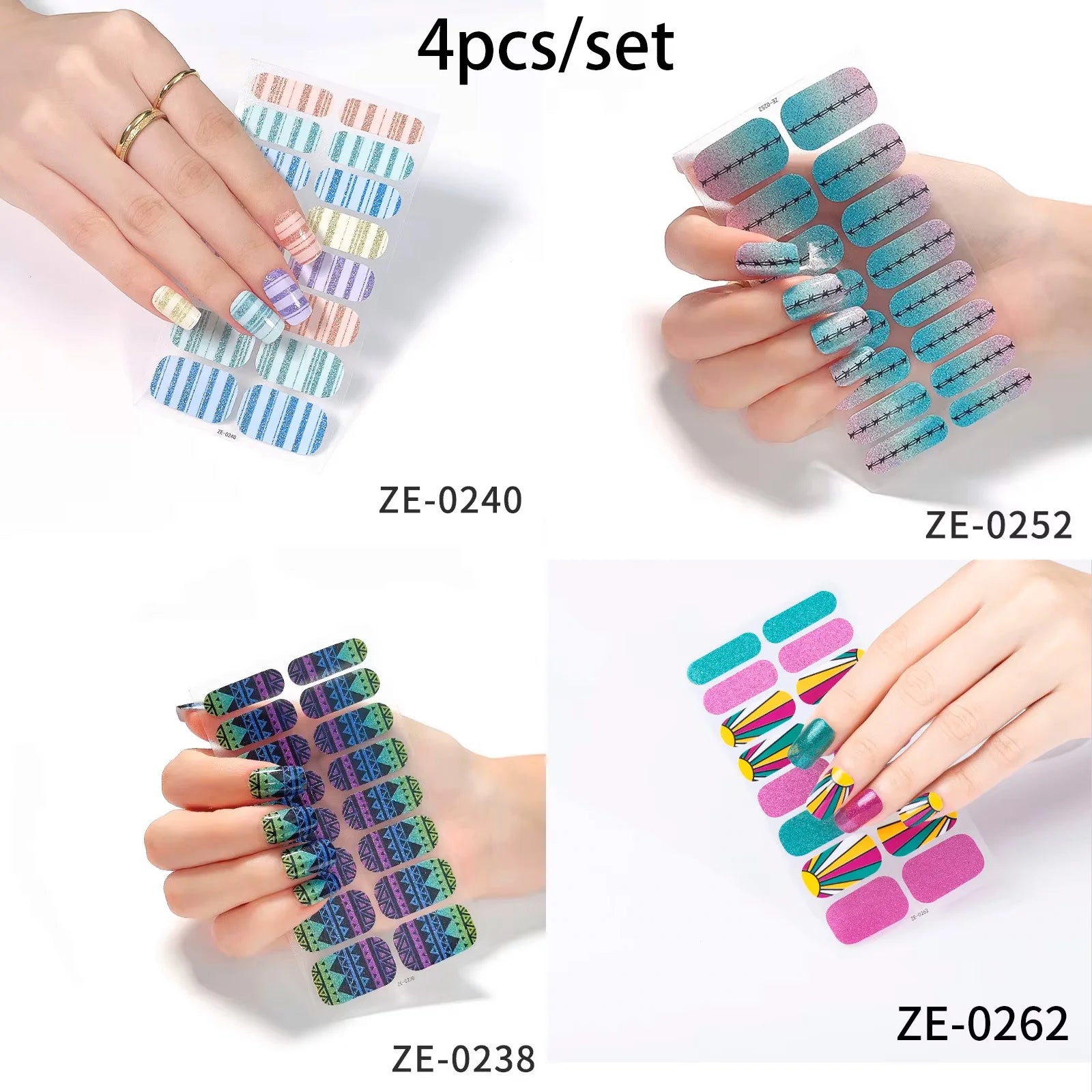 14Tips DIY Glitter Bake Free Gel Nail Stickers Stripe