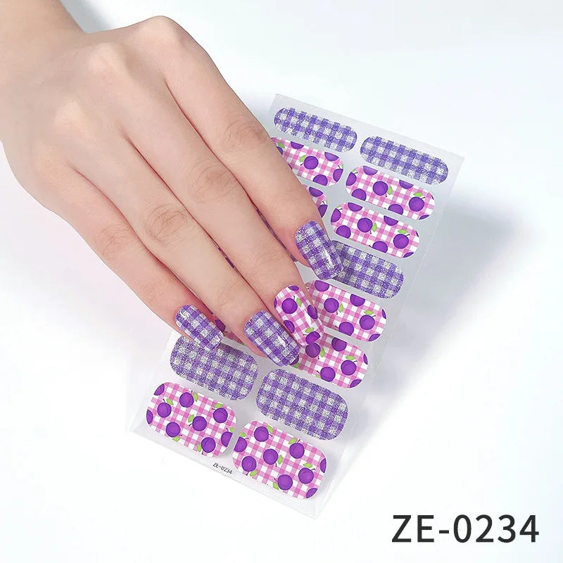 14Tips DIY Glitter Bake Free Gel Nail Stickers Stripe