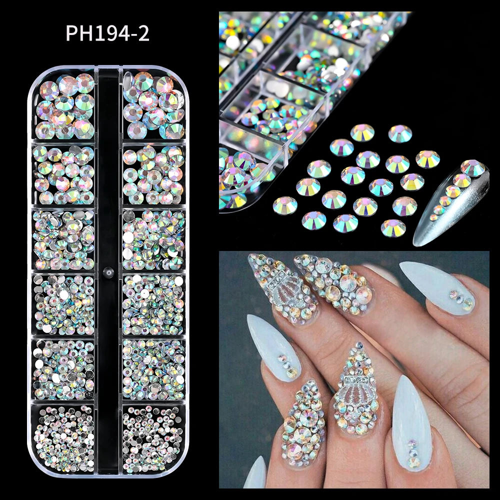 12Grids Mixed-Shape Crystal Nail