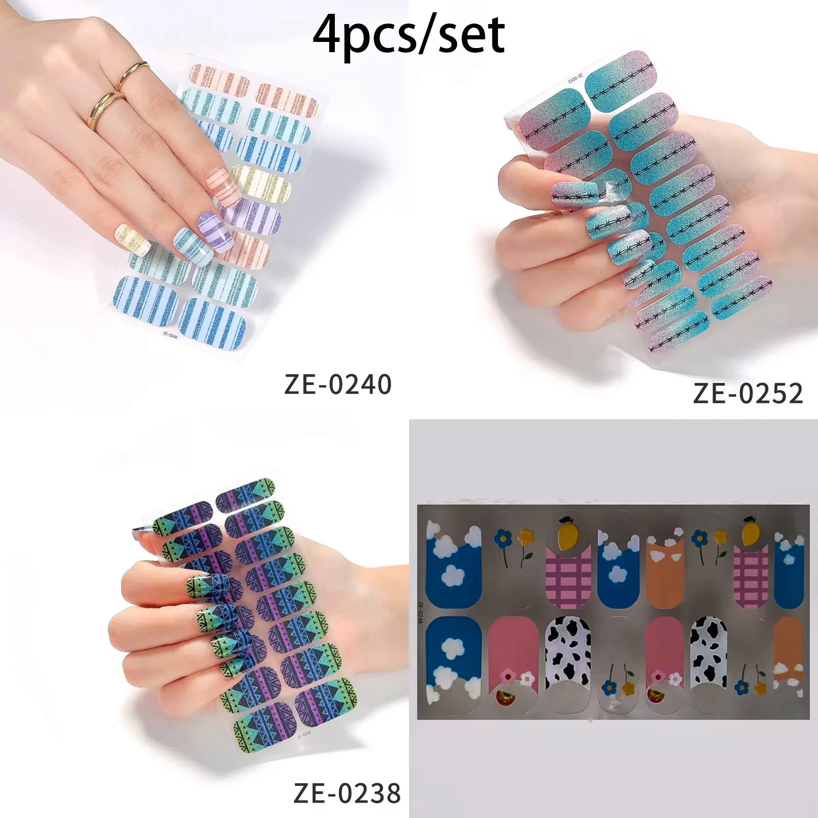 14Tips DIY Glitter Bake Free Gel Nail Stickers Stripe