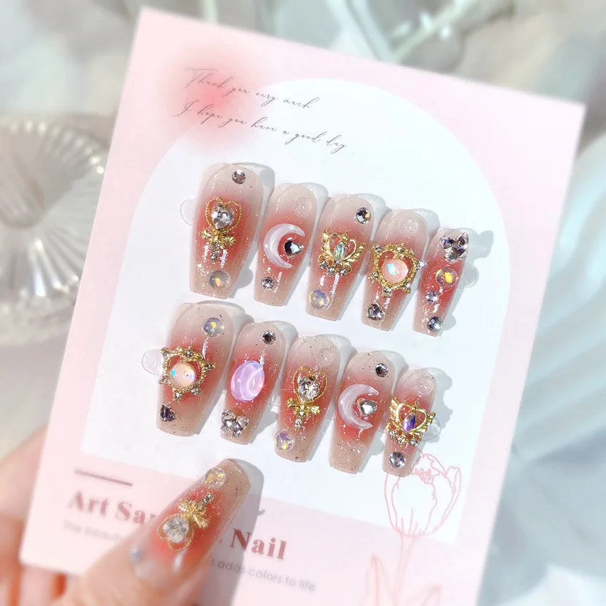 24pcs/box Luxury Pink Long Coffin Fake Nails