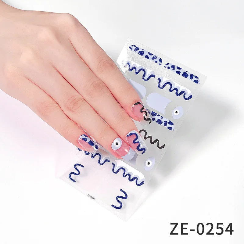 14Tips DIY Glitter Bake Free Gel Nail Stickers Stripe